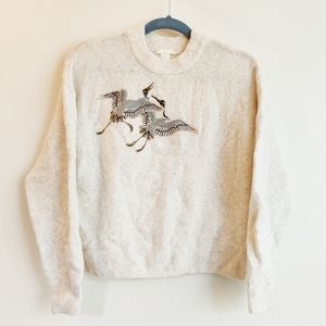 H&M Crane Embroidery Wool & Alpaca Blends Sweater